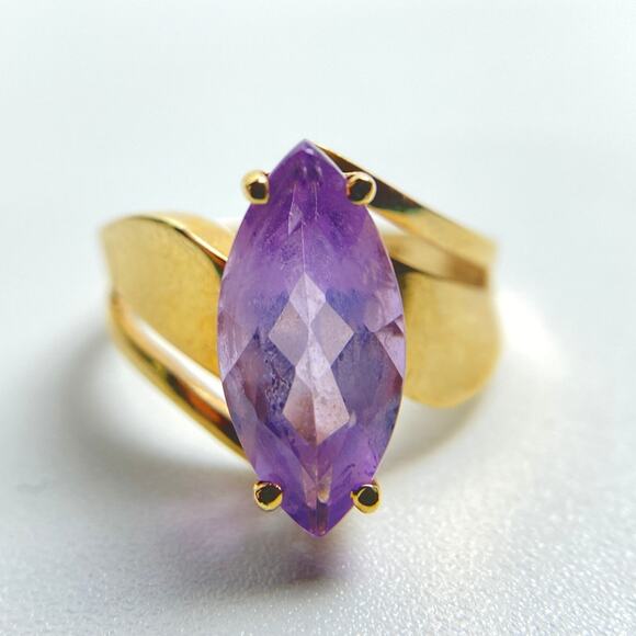 10K Yellow Gold Lavender Quartz Marquise Ring | Size 5 - Picture 6 of 16
